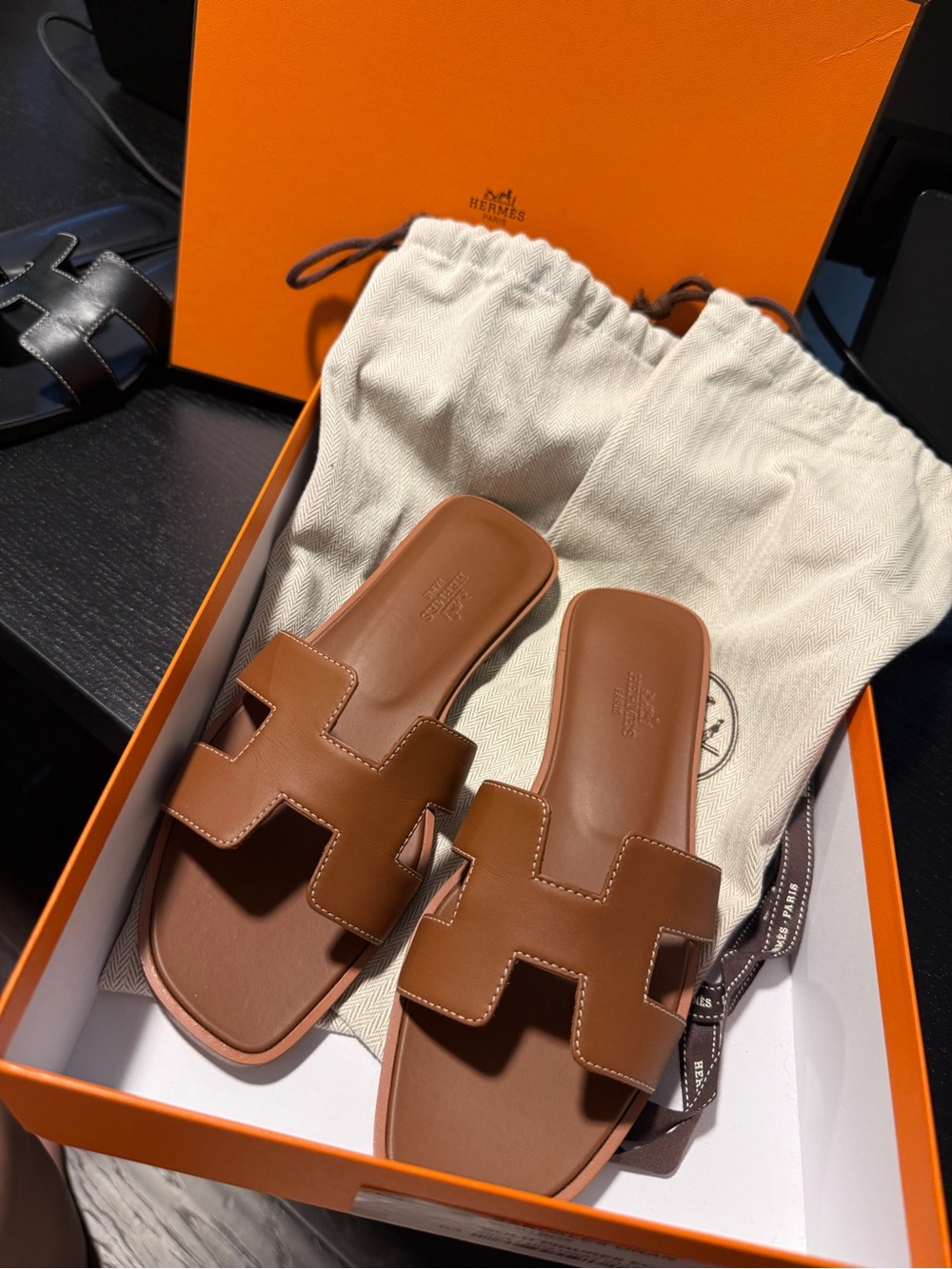 Men’s Brown Oran Leather Slide Sandals